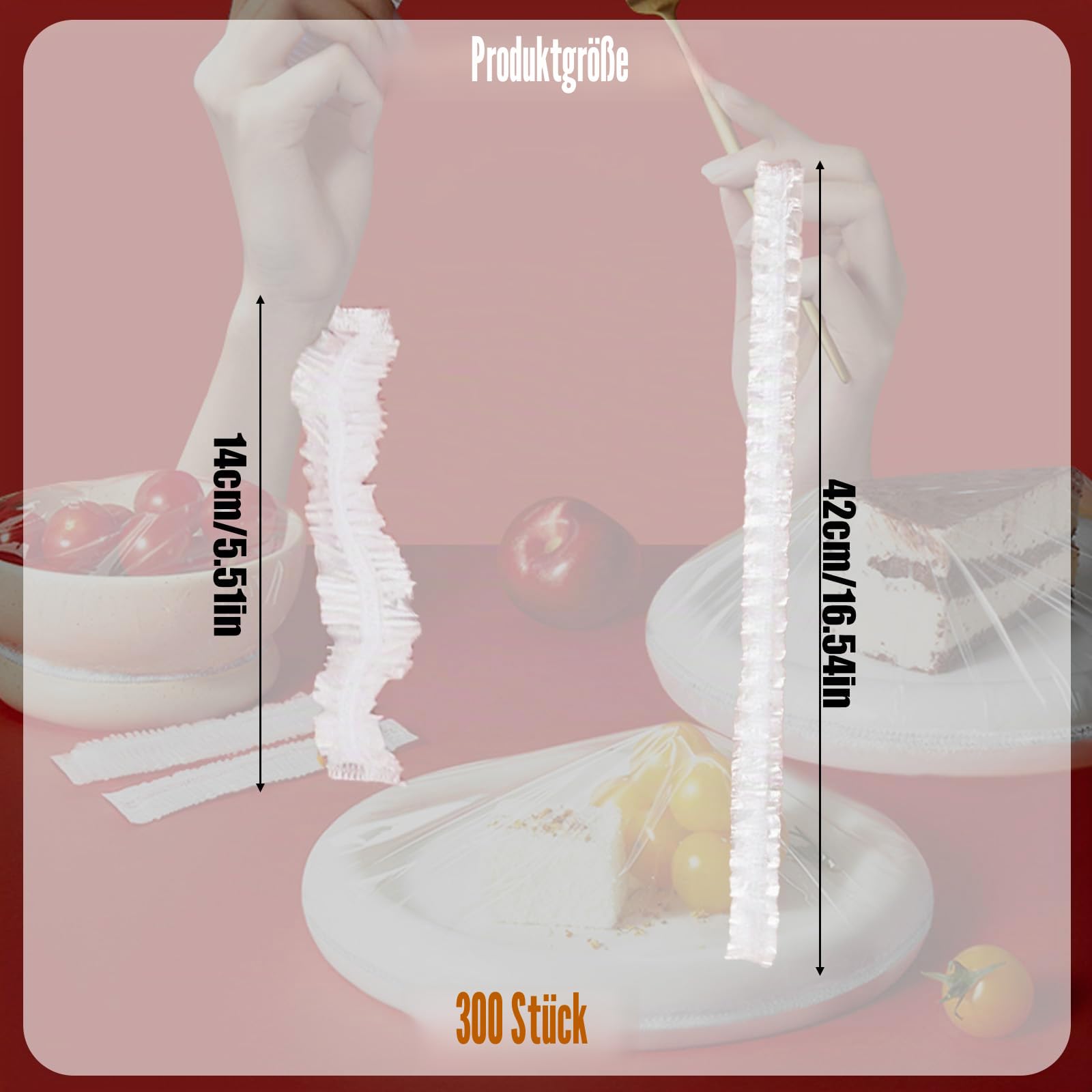 Frischhaltefolie mit Gummizug 300 Stück – transparente elastische Abdeckhauben Ø bis 42 cm – Einweg PE-Folie für Schüsseln Teller Küchen Geschirr Abdeckung ideal für Haushalt Picknick Vorrat