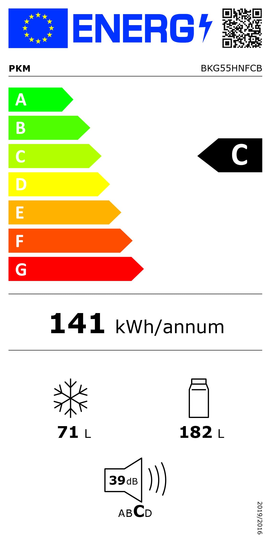 PKM BKG55HNFCB lodówko-zamrażarka | Czarna | 182 litry chłodzenia | 71 litrów zamrażania | Klasa efektywności energetycznej C | Oświetlenie LED | Tryb szybkiego zamrażania | 141 kWh | Wolnostojąca