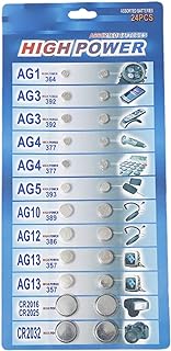 Necvior 24-Pieces Button Cell Batteries AG1/3/4/5/10/12/13 Lithium Button Coin Cell Battery for Remotes Watch Calculator Cameras