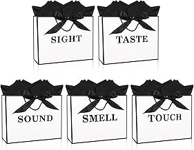 12.6" 5 Senses Gift Bags with Tissue Papers Birthday Gift Bags for Men and Women(White and Black)