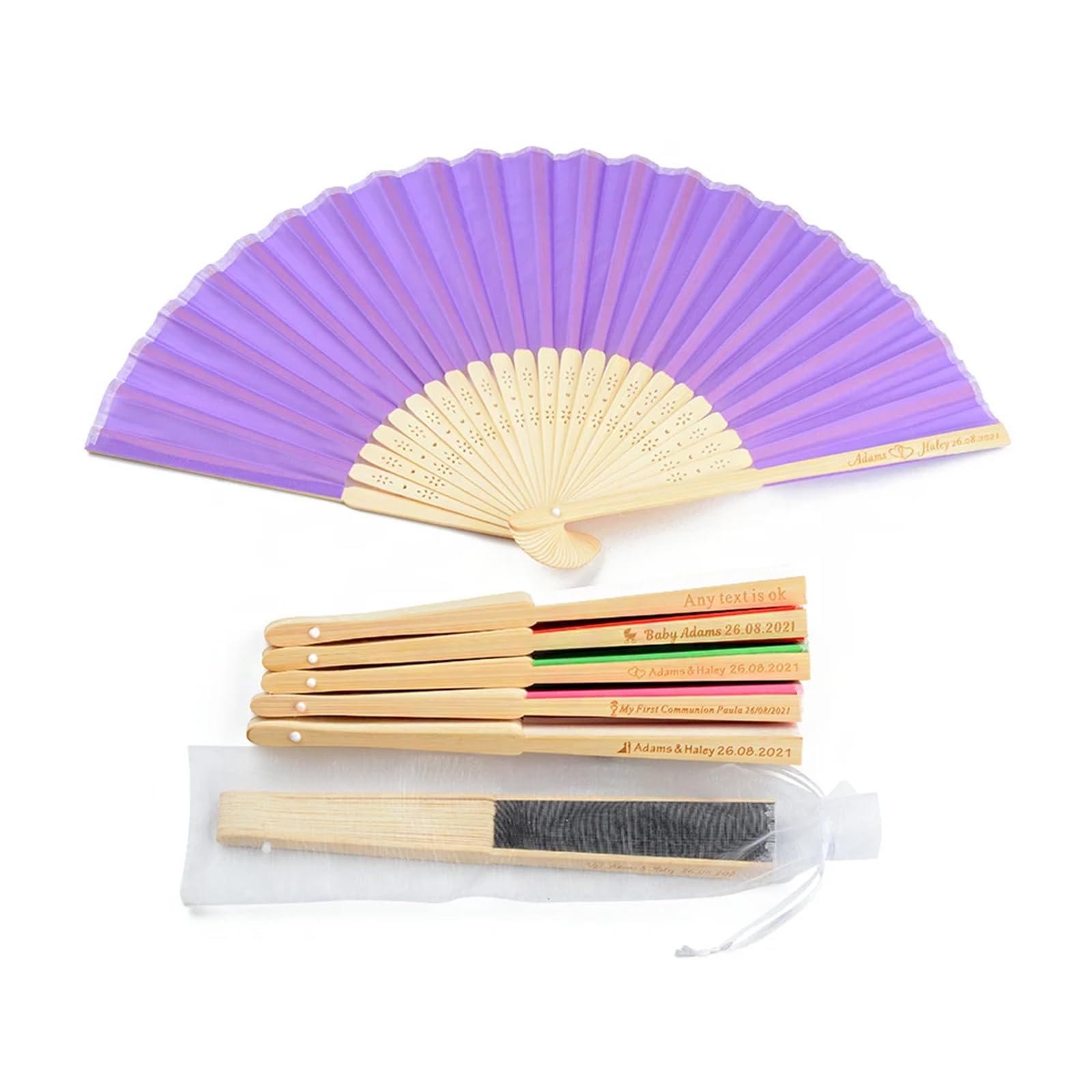 Éventail à main personnalisé gravé en bois - Qualité artisanale pour mariage