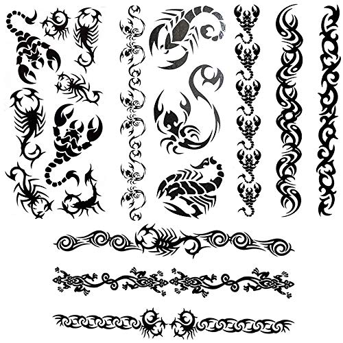 Yesallwas Black Bracelets Scorpion Totem Tattoo Stickers Temporary Tattoos Fake Tattoos 4 Sheets #TOP18