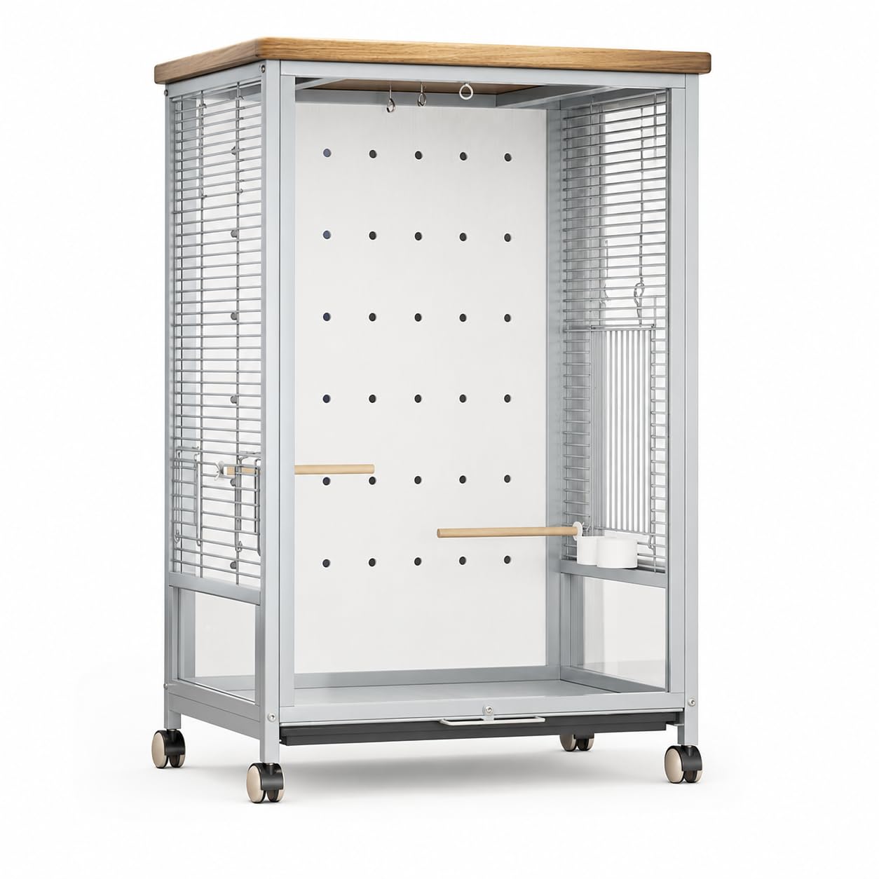 Vogelbehausung groß für Papageien Sittiche, Robustes Metall mit tür, für Vogelhaltung, Color to 4, Großer gehärteter Glas Heimvogelkäfig [Basismodell] 11-teiliges Set, Grau