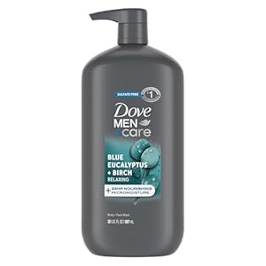 DOVE MEN + CARE Relaxing Blue Eucalyptus + Birch Body and Face Wash with 24-Hour Nourishing Micromoisture Technology Body Wash for Men 30 oz