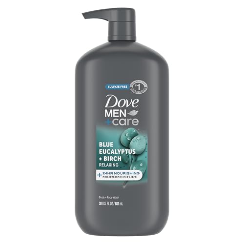 DOVE MEN + CARE Relaxing Blue Eucalyptus + Birch Body and Face Wash with 24-Hour Nourishing Micromoisture Technology Body Wash for Men 30 oz