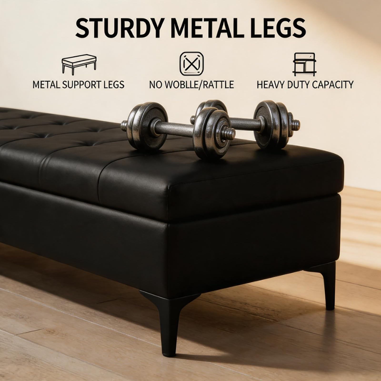 Sitzbank mit Stauraum Truhe gepolstert Bettbank mit Klappdeckel Sitzhocker stabil für Schlafzimmer Flur Wohnzimmer Polsterbank Aufbewahrungsbox aus Leder mit Metallbeinen(C,100cm/39.4in)