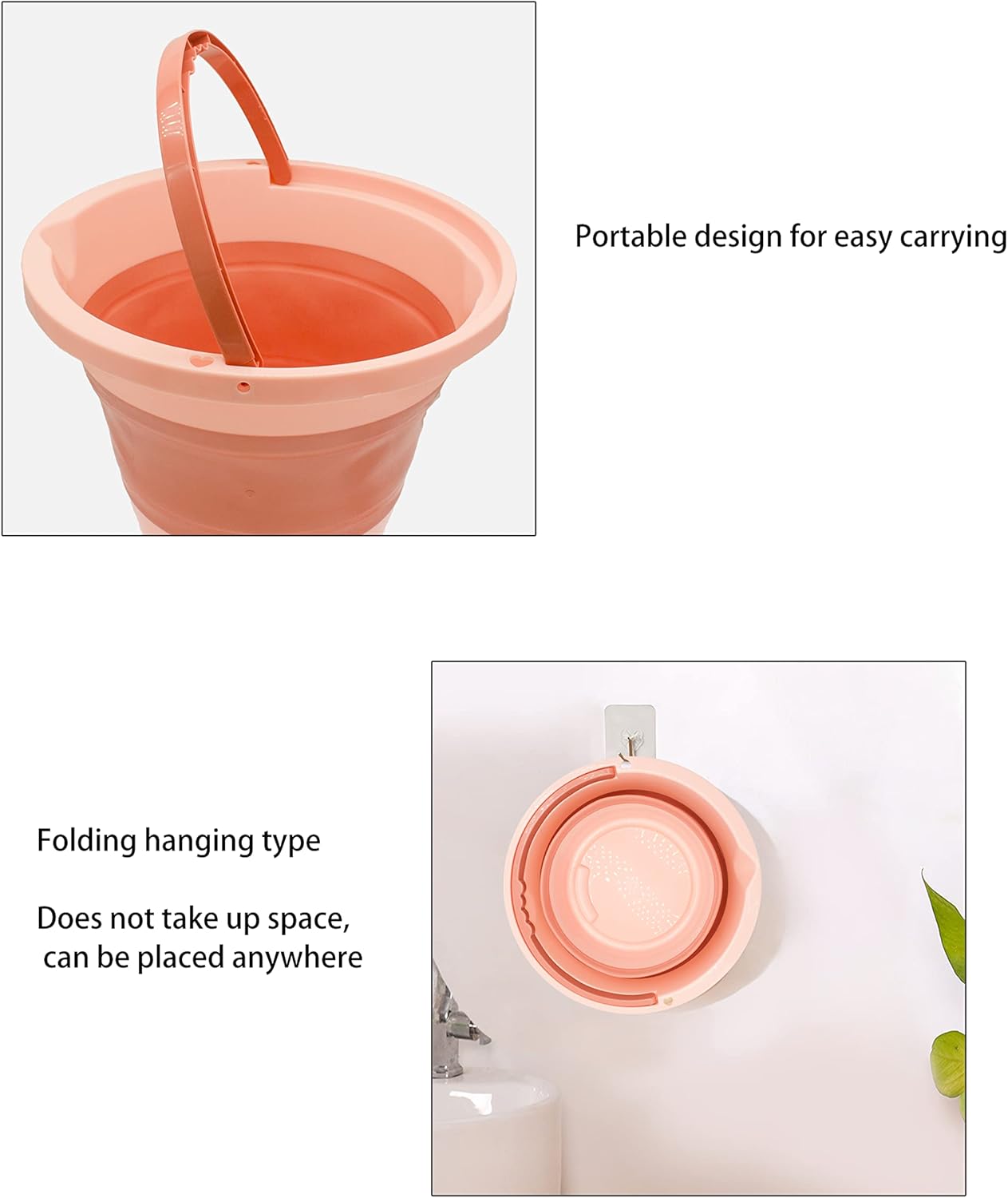 10L (2.6 Gallon) Collapsible Bucket, Folding Bucket，Plastic Water Bucket，Portable Buckets for Cleaning, Bathing, Fishing, Camping（1 Pink） : Health & Household