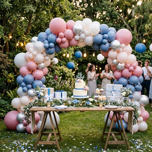 Image of RUBFAC 135pcs Dusty Blue Balloons, Boho Neutral Blue Latex Balloon Different Sizes 18 12 10 5 Inch for Garland Arch Birthday Wedding Engagements Anniversary Baby Shower Party Supplies