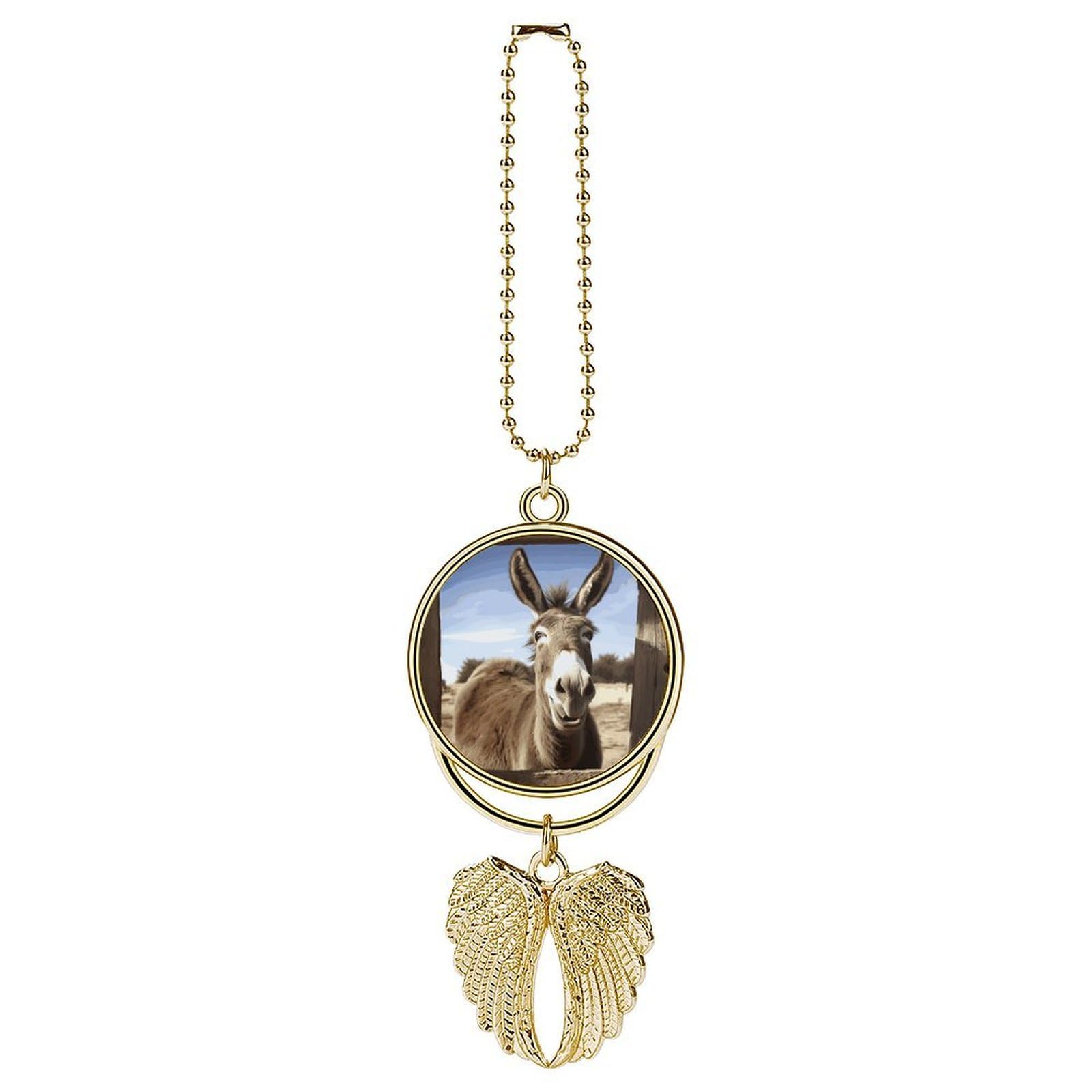 Funny Donkey Car Charm, Alloy Rear View Mirror Pendant, Bling Funny Car Hanging Ornament Gift for Women Men, Car Pendant Lucky Auto Interior Decoration Accessories Golden-Style