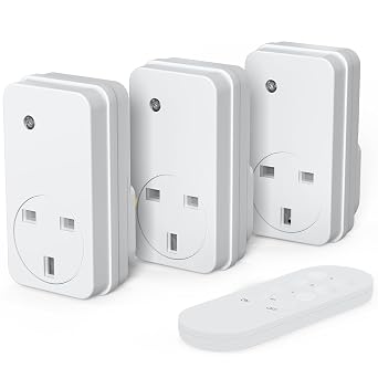 Remote Control Plug Socket UK, 13A/3000W Wireless Remotes Light Switch, 40m/130ft Long Range for Household Appliances, 3 Pack Sockets and 1 Remote