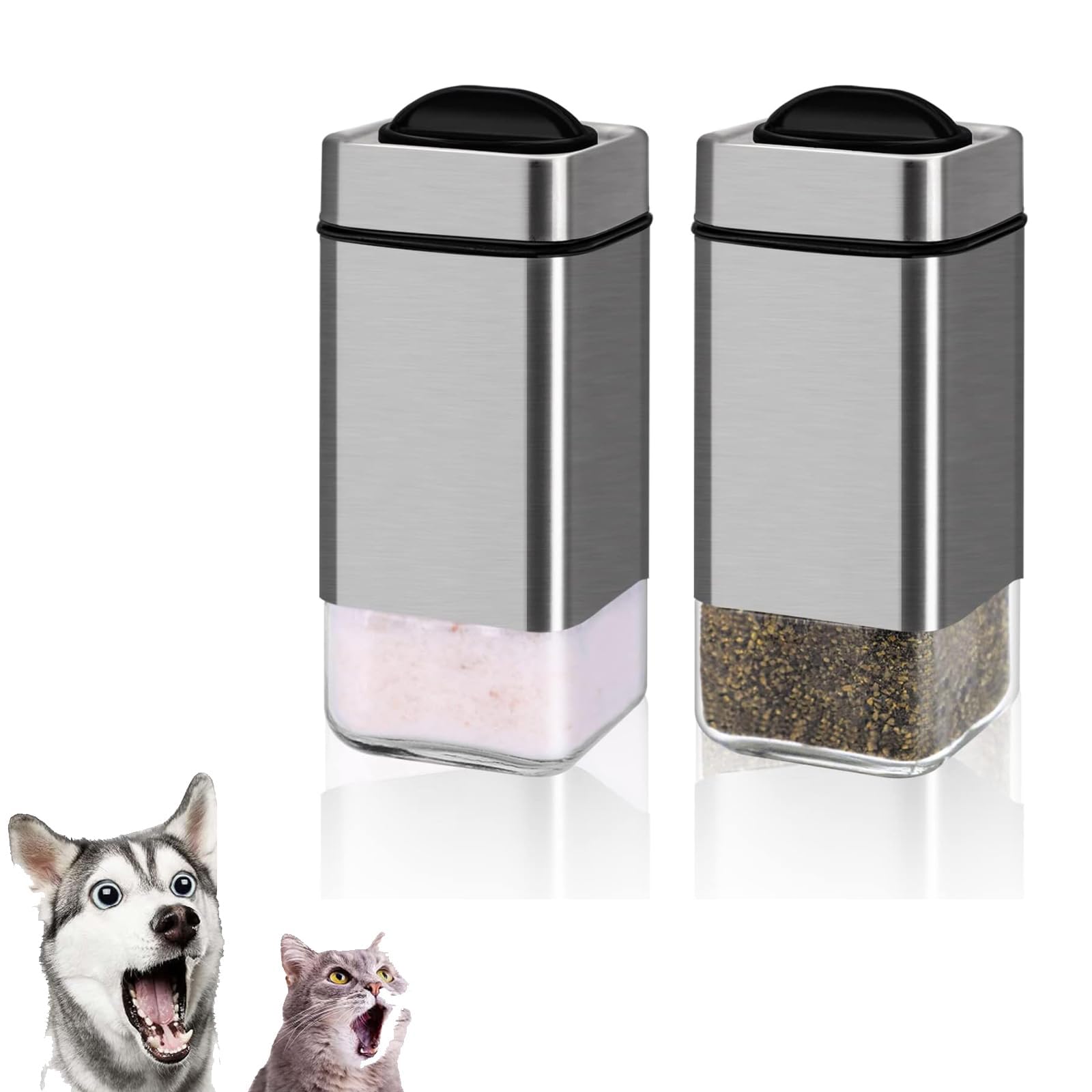 KASTWAVE Salt and Pepper Shakers, Salt Shaker with Adjustable Pour Holes, Glass Salt Pepper Shaker Set, Perfect for Black Pepper, Kosher and Sea Salt