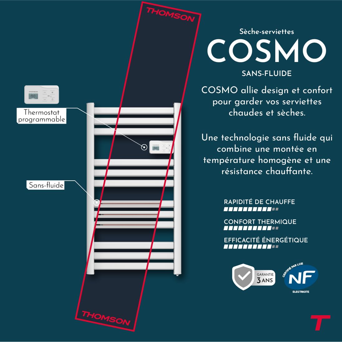 THOMSON - Sèche-serviette électrique sans fluide connecté WiFi 500W Thomson COSMO blanc