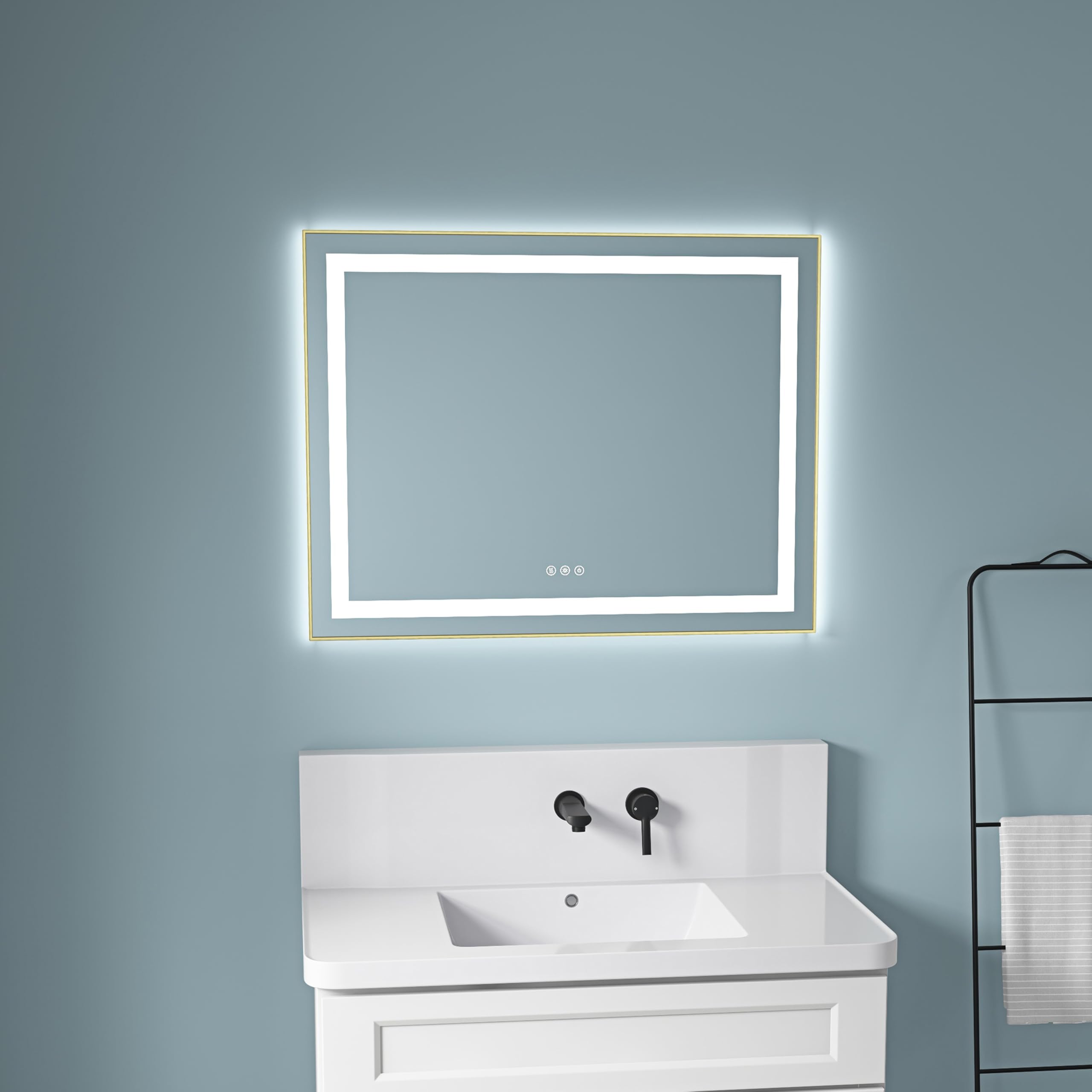 Wekuku 36/28 Inches Led Bathroom Mirror with Front & Backlight, Wall Mounted Vanity Mirror,-Fog, Memory, 3 Colors, Stepless Dimmable – Brushed Gold Aluminum Frame