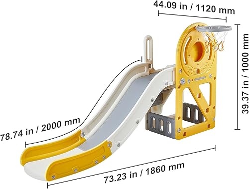 Miniatura 8 de Happybuy Tobogán para niños de 1 a 3 años con escaleras escalables, aro de baloncesto y espacio de almacenamiento, juego para interiores y