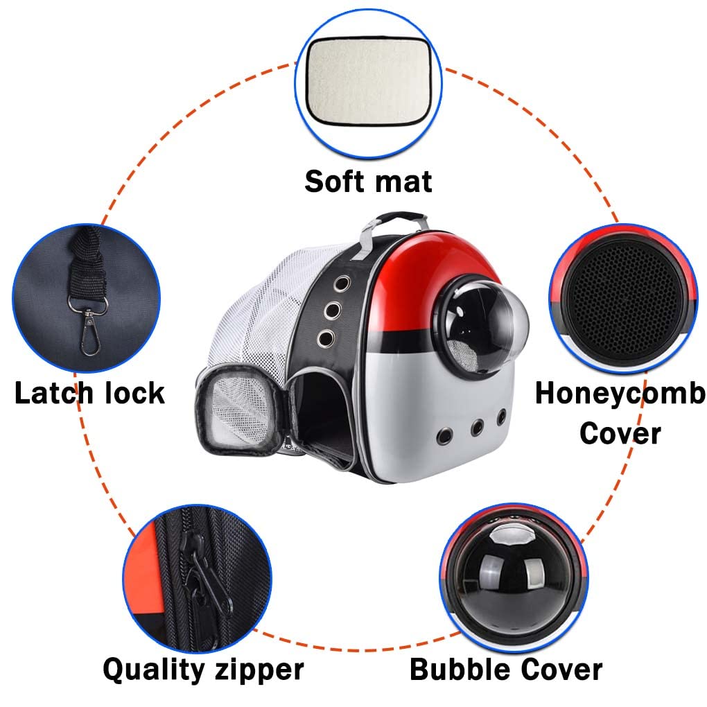 Haustier Hunde Katzen Rucksack Raumkapsel. Tragetaschen für Katzen und Hunde. Tragbar Transportrucksack Transporttasche für Haustiere. (Red and White, Hintere Verlängerung)