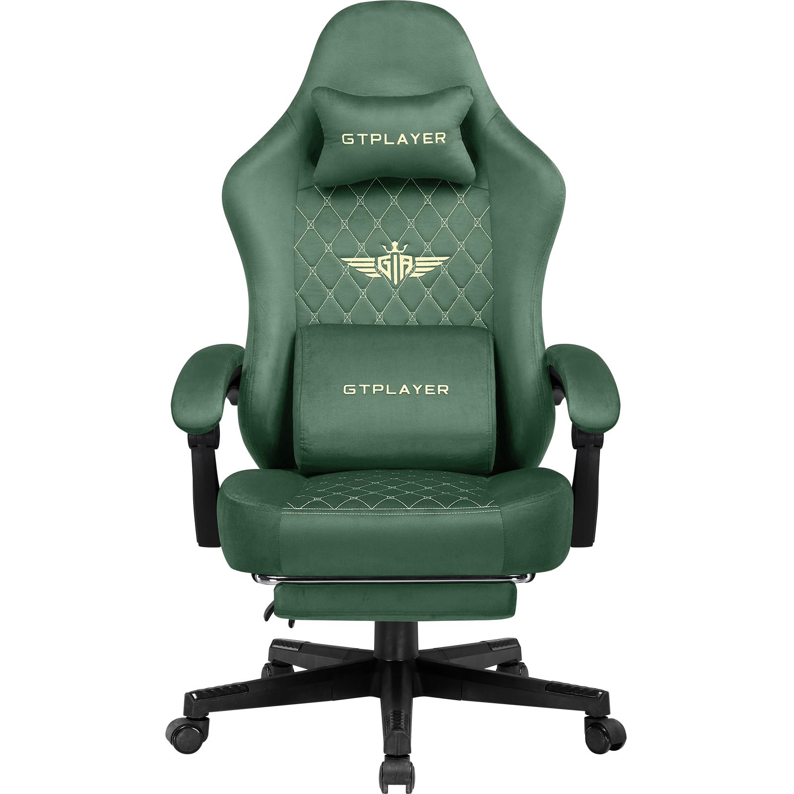GTPLAYER Sedia Gaming Poltrona Gaming Tessuto Sedia Gamer Ergonomica Ufficio Sedia PC 150 kg Sedia da tavolo regolabile e girevole con Cuscino di seduta a Molle e Poggiapiedi, Verde