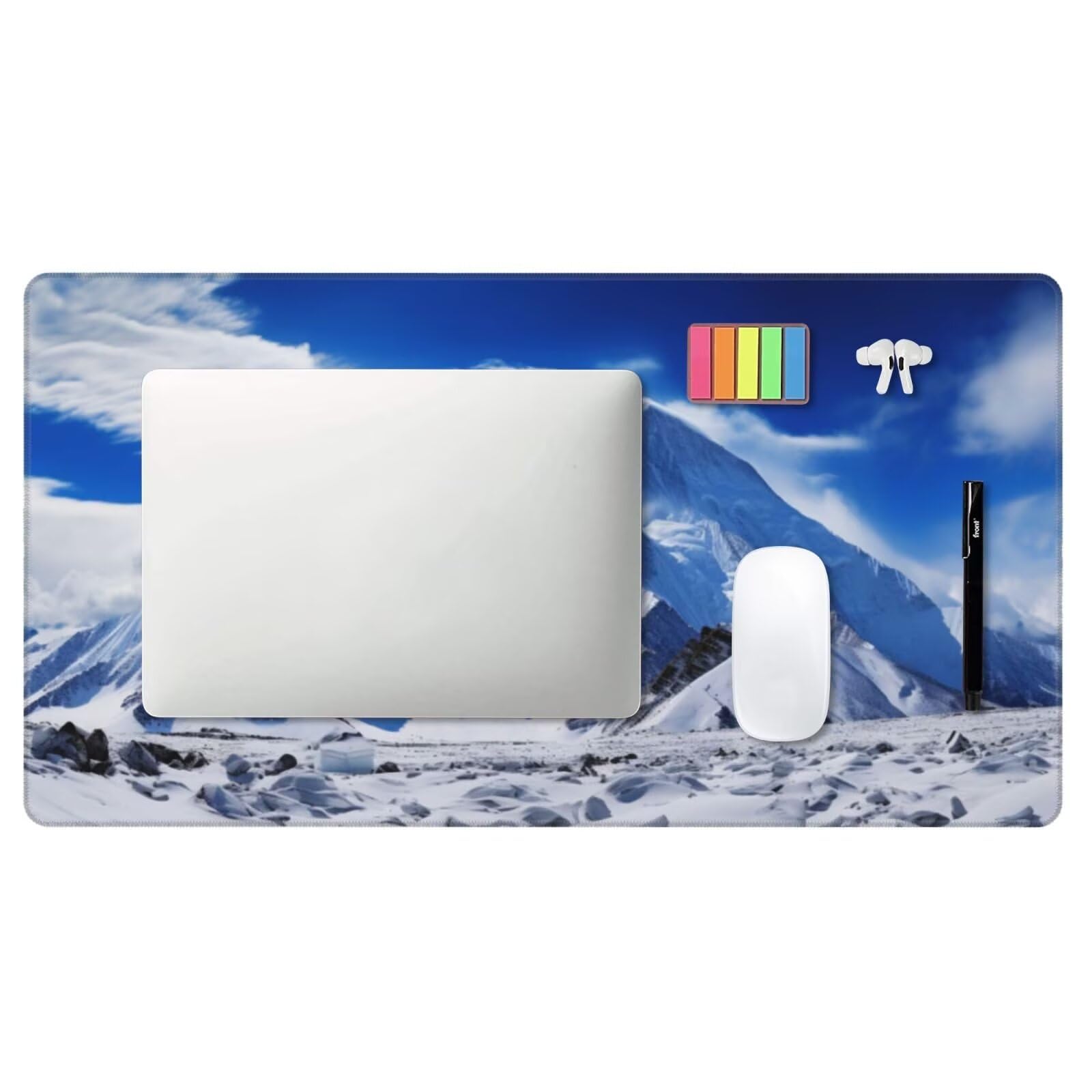 Alfombrilla de Ratón Gaming Grande XXL 1400x600x4mm con Bordes Cosidos, Tela Micro Tejido, Base Goma Antideslizante Mouse Pad, para Teclado Escritorio, PC, Oficina Montaña Nevada Campo de Nieve Y5616