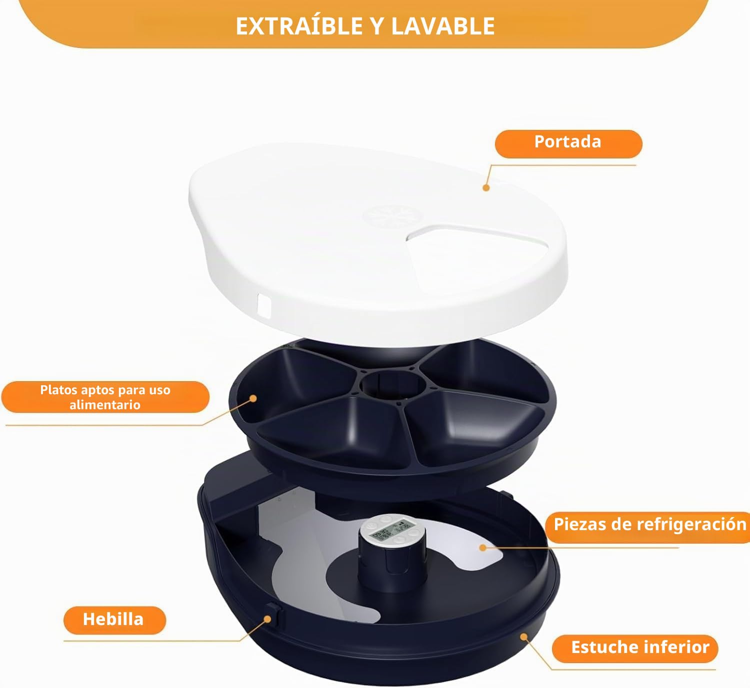 Alimentador automático de Comida húmeda para Gatos con refrigeración, refrigeración semiconductora, con Temporizador, 5 Compartimentos para Alimentos para Mascotas de 330 g Cada uno, Platos de Comida