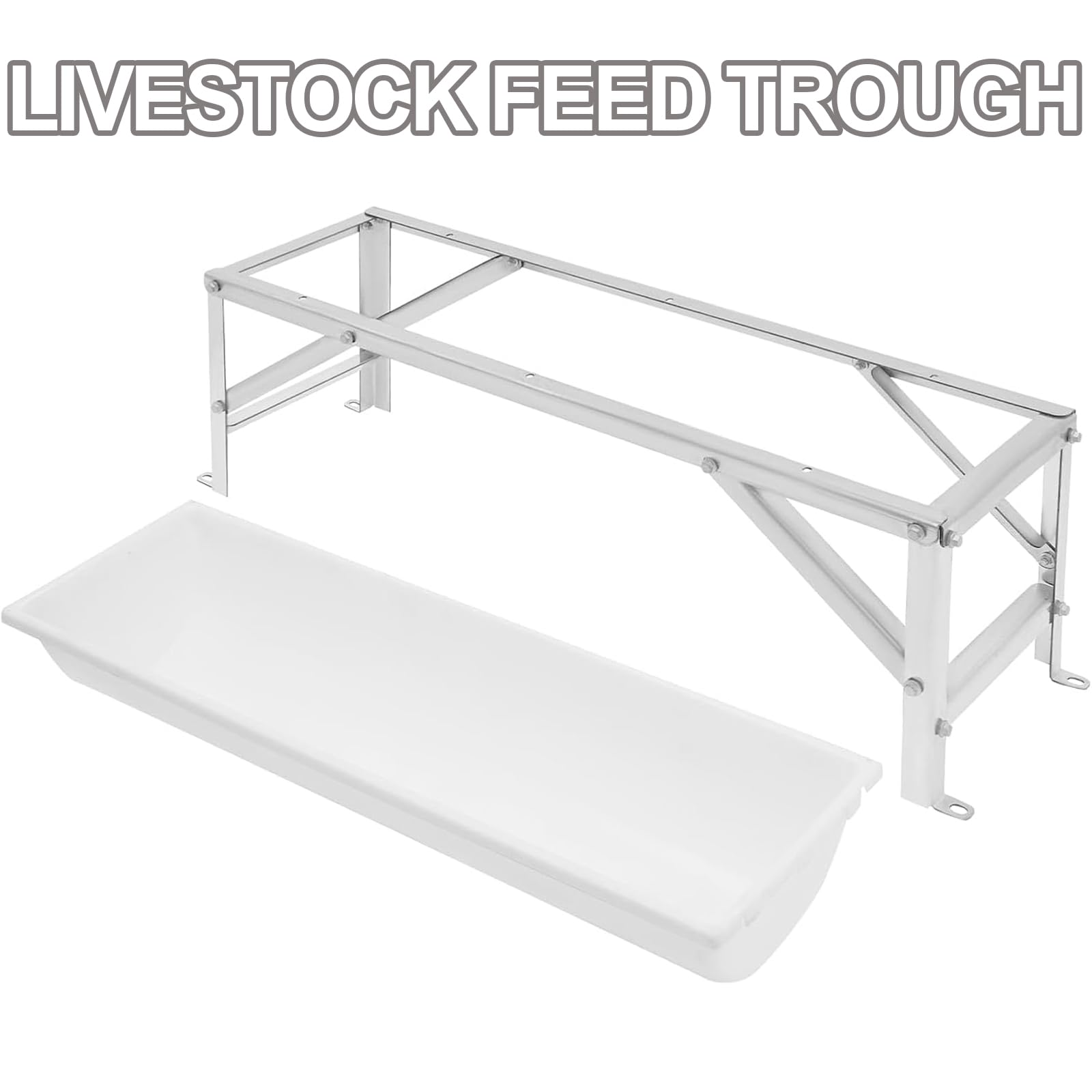 Comedero para ganado con soporte de metal, comedero de gran capacidad con estructura triangular, ideal para cabras, ovejas, caballos y alpacas