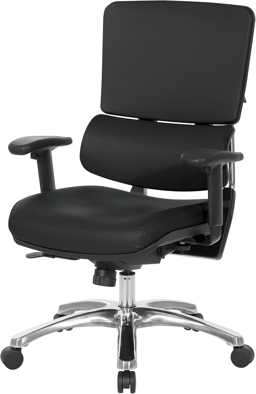Office Star Pro X996 Fully Adjustable Managers Office Chair with Lumbar Support, Full Back, Polished Aluminum Base and Dillon Black Faux Leather Seat Office Star Pro X996 Fully Adjustable Managers Office Chair with Lumbar Support, Full Back, Polished Aluminum Base and Dillon Black Faux Leather Seat