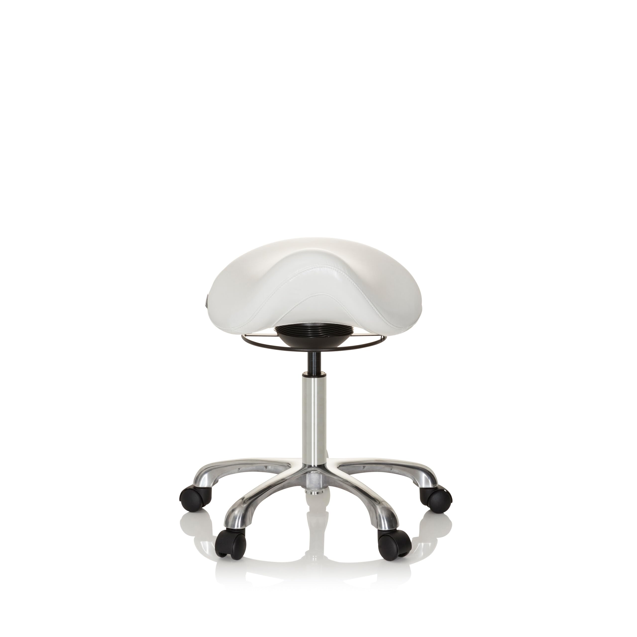 HJH Office 702311 Sgabello da lavoro ORTHO SIT finta pelle bianco sgabello ergonomico con rotelle, regolabile in altezza