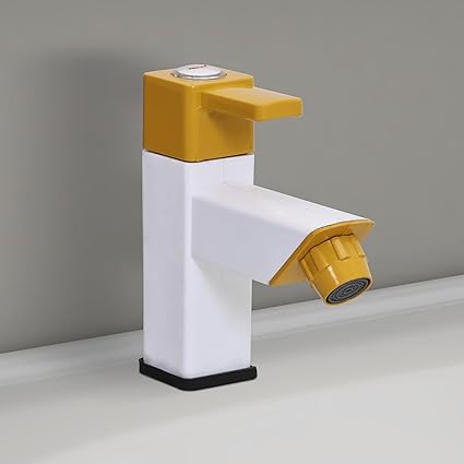 Primax PTMT EDS-123 Single Lever Pillar Cock/Table Top Wash Basin Tap/Water Faucet for Kitchen Sink (Yellow & White)