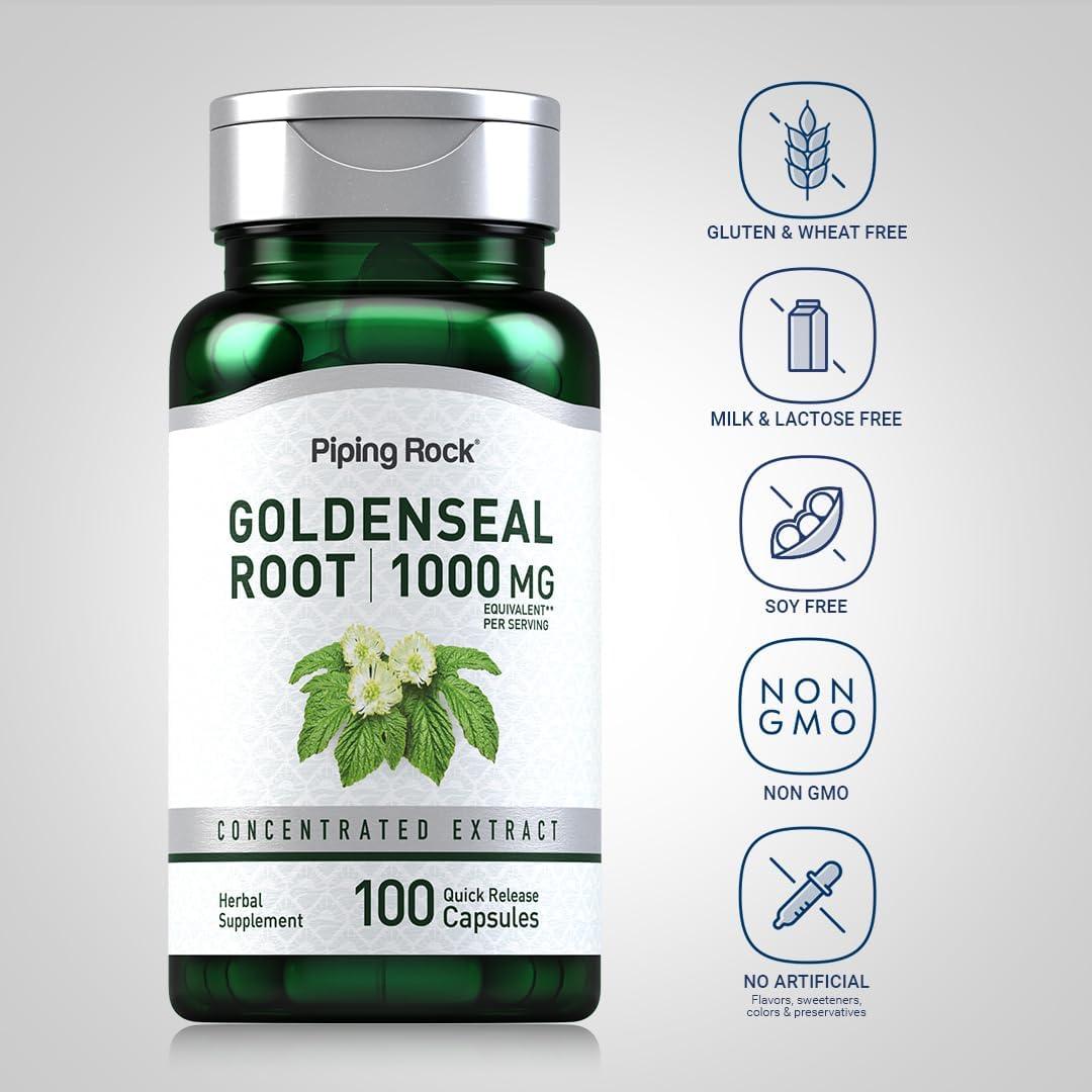 Piping Rock Goldenseal Root Capsules | 100 Pills | Herbal Supplement | Concentrated Extract | Non-GMO, Gluten Free - Image 3