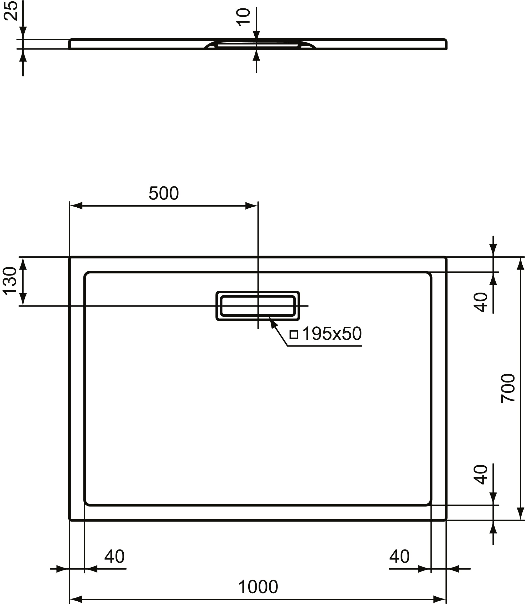 Ideal Standard Receveur de Douche Ultra Flat New Rectangulaire 100 x 70 cm Ultra-plat Hauteur 2,5 cm Acrylique Blanc Brillant T447501