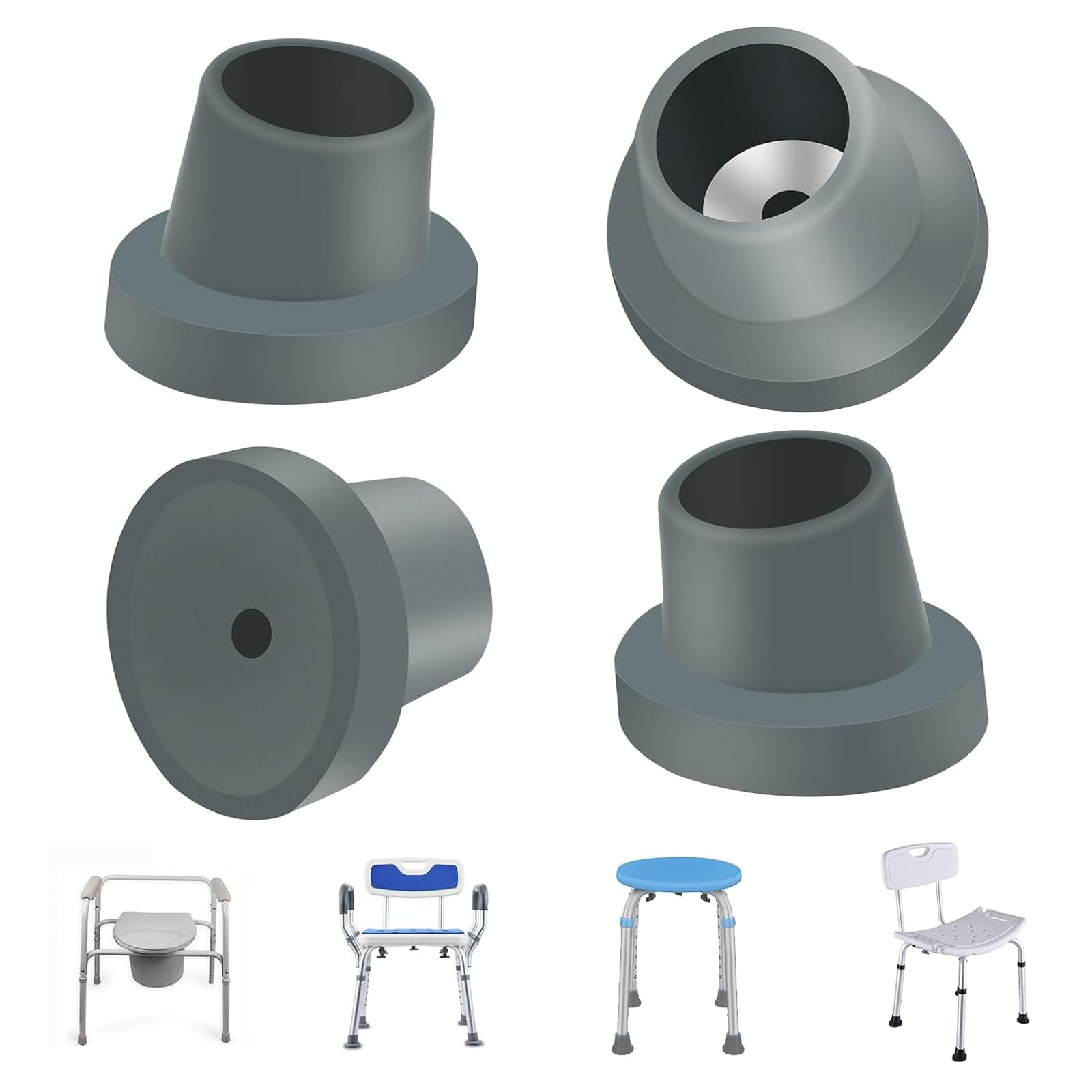 Tarqite 4 Pcs Shower Chair Leg Caps, Replacement Rubber Feet, Heavy Duty Non-Skid Slope Pads for Bath Seat and Transfer Bench 28mm Grey