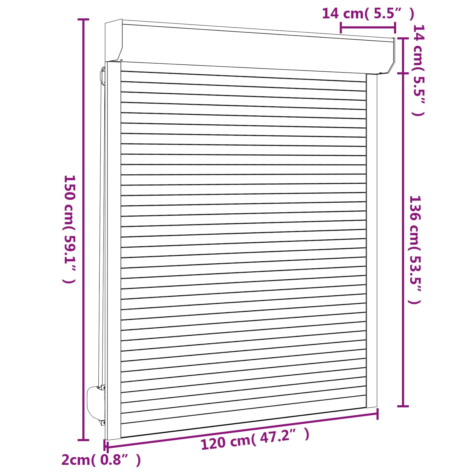 Volet roulant anthracite 120 x 150 cm en aluminium polyuréthane avec rail de guidage, pilote manuel pour fenêtre, extérieur, brise-vue et protection solaire