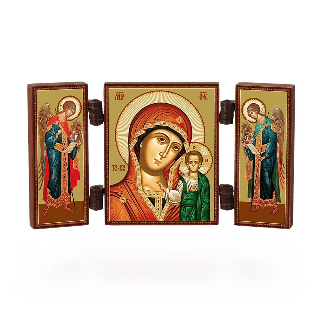 Nklaus Mother Of God Of Kazan - Christian Icon Triptych - Kazanskaya - Travelling Altar Wood 36176