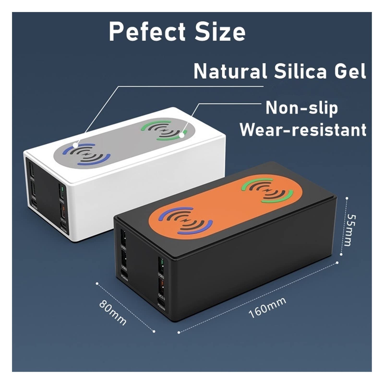 150W Multi USB Bezprzewodowa ładowarka 4 Port USB Stacja ładująca Organizator QC 3.0 Szybka stacja dokująca do telefonu komórkowego, tabletu i innych Przenośna konstrukcja(Nero)