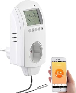 revolt Heizungssteuerung: WLAN-Steckdosen-Thermostat für Heizgeräte, App, Sprachbefehl, Sensor (Steckdose mit Temperaturfühler, Steckdose mit Temperatursensor, temperaturgesteuert)