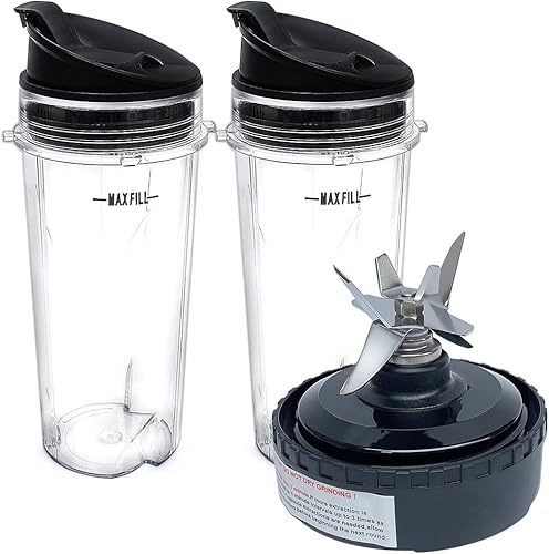 Piezas de repuesto 6 aletas Asamblea de cuchilla con 2 tazas, compatible con Ninja Blender BL201BL200BL201CBL209BL203QBK