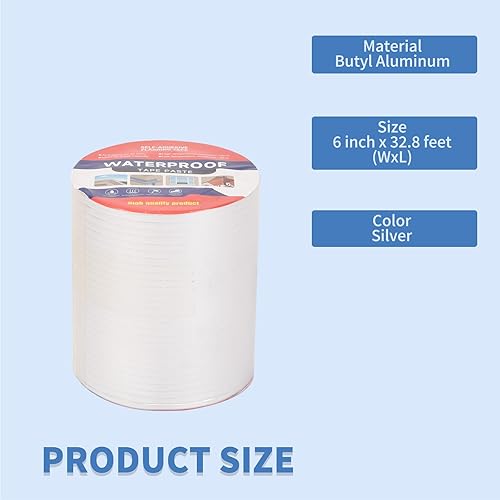 Miniatura 10 de LFGUD Cinta impermeable de 2 pulgadas de ancho x 16.4 pies de largo para fugas, cinta de butilo de aluminio con adhesivo para reparación de