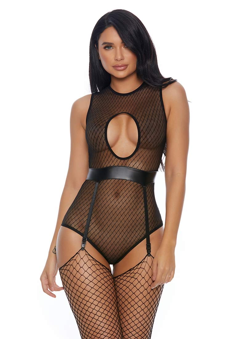 Forplay Your Personal Teddy with Garter Straps, Black, Large/X-Large