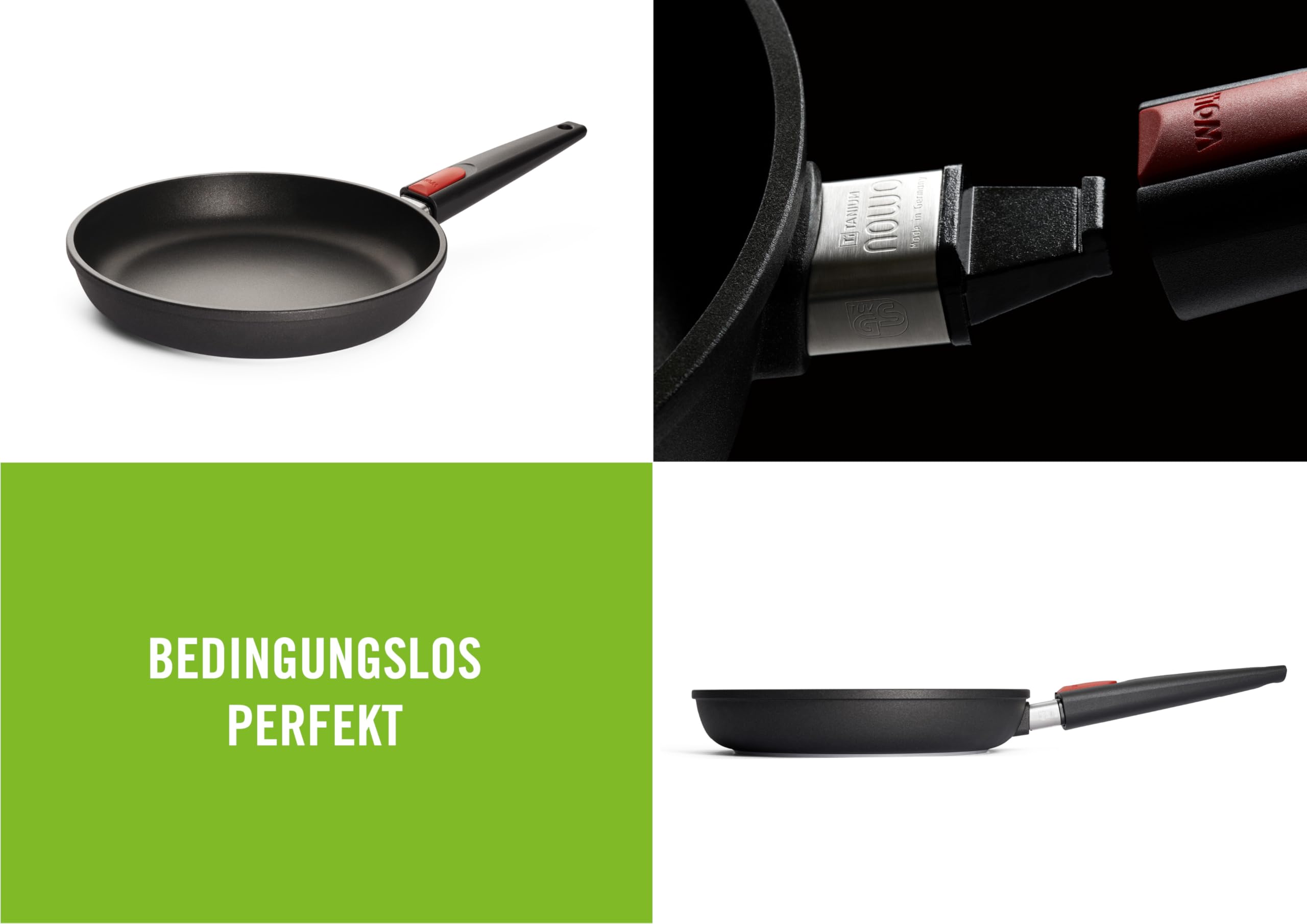 Woll Płaska patelnia Nowo Titanium, średnica 26 cm, wysokość 5 cm, ze zdejmowaną rączką - nadaje się do ceramiki, gazowej, elektrycznej, halogenowej - nie nadaje się do indukcji, odlewane aluminium, powłoka nieprzywierająca