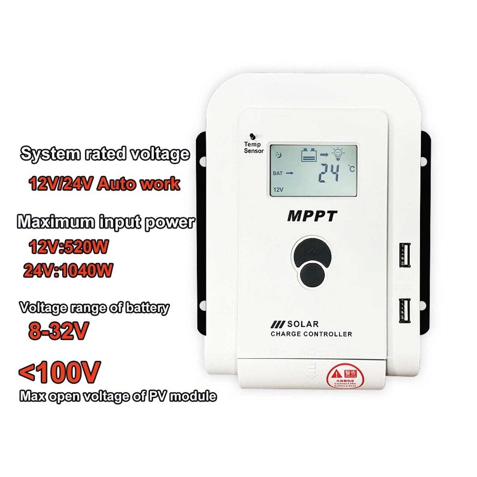 Kontroler ładowania słonecznego, MPPT 12 V/24 V automatyczna praca 40A kontroler ładowarki słonecznej ładowarka baterii regulator panelu słonecznego maksymalne wejście PV 75 V DC