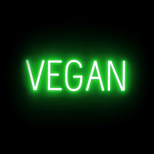 SpellBrite VEGAN - Letrero LED de neón para restaurantes. LED ultra brillante de 21.2 x 6.3 pulgadas, eficiencia energética, de larga duración.