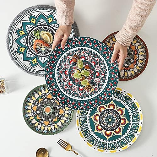 Ceramiczny talerz obiadowy, płaska okrągła taca na amerykańskie dim sum i stek, zastawa stołowa w stylu boho do domowej jadalni, nadaje się do zachodniej żywności