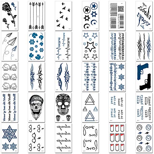 WOKOTO 30 Sheets Different Style Temporary Tattoos Rose Arrow Skull Waterproof Tattoo Body Art Stickers Fake Tattoo For Men Women