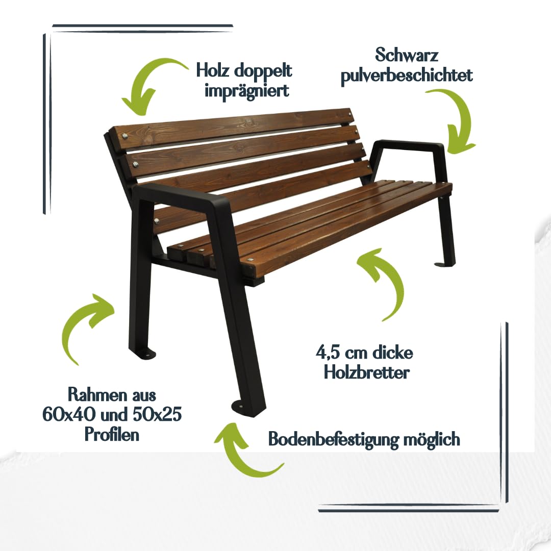 Panchina da giardino resistente alle intemperie in legno 125cm - Panchina da esterno Moderno verniciata a polvere - Panchina da parco in abete scandinavo (Brun)