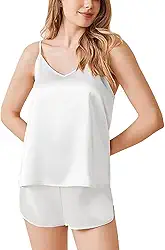 Conjunto de pijama feminino sexy de cetim de seda e shorts para dormir