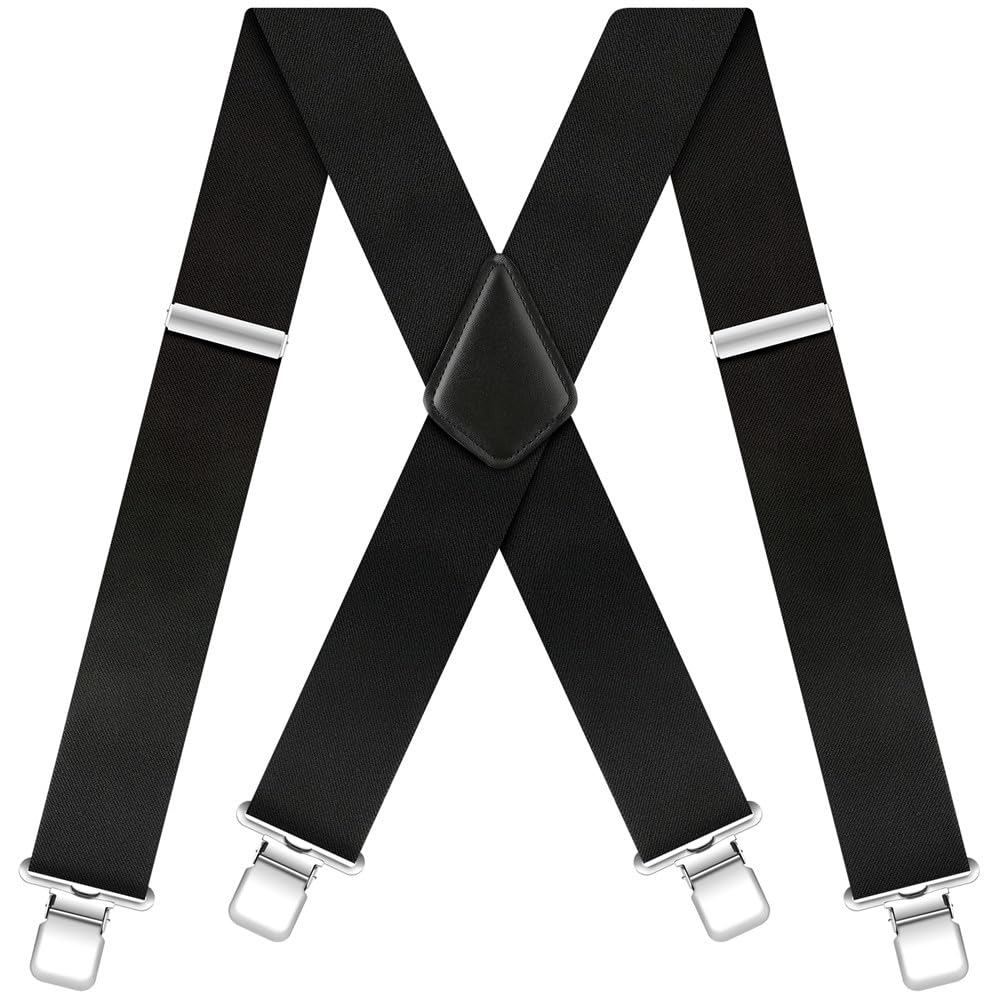Męskie szelki bardzo mocne, szerokie, 5 cm, elastyczne, regulowane szelki dla mężczyzn z bardzo mocnymi 4 metalowymi klipsami, regulowane szelki w kształcie litery X