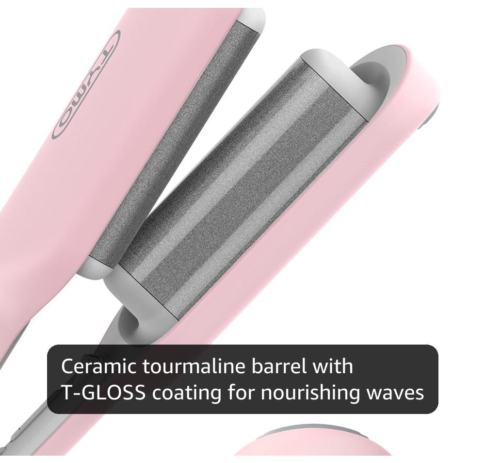 TYMO ROVY Hair Waver Crimper - Hair Curler, Deep Waver Curling Iron, Ionic Curling Wand with Ceramic Tourmaline Barrel for Women, Anti-Scald, Quick & Easy, Dual Voltage, Pink 32mm