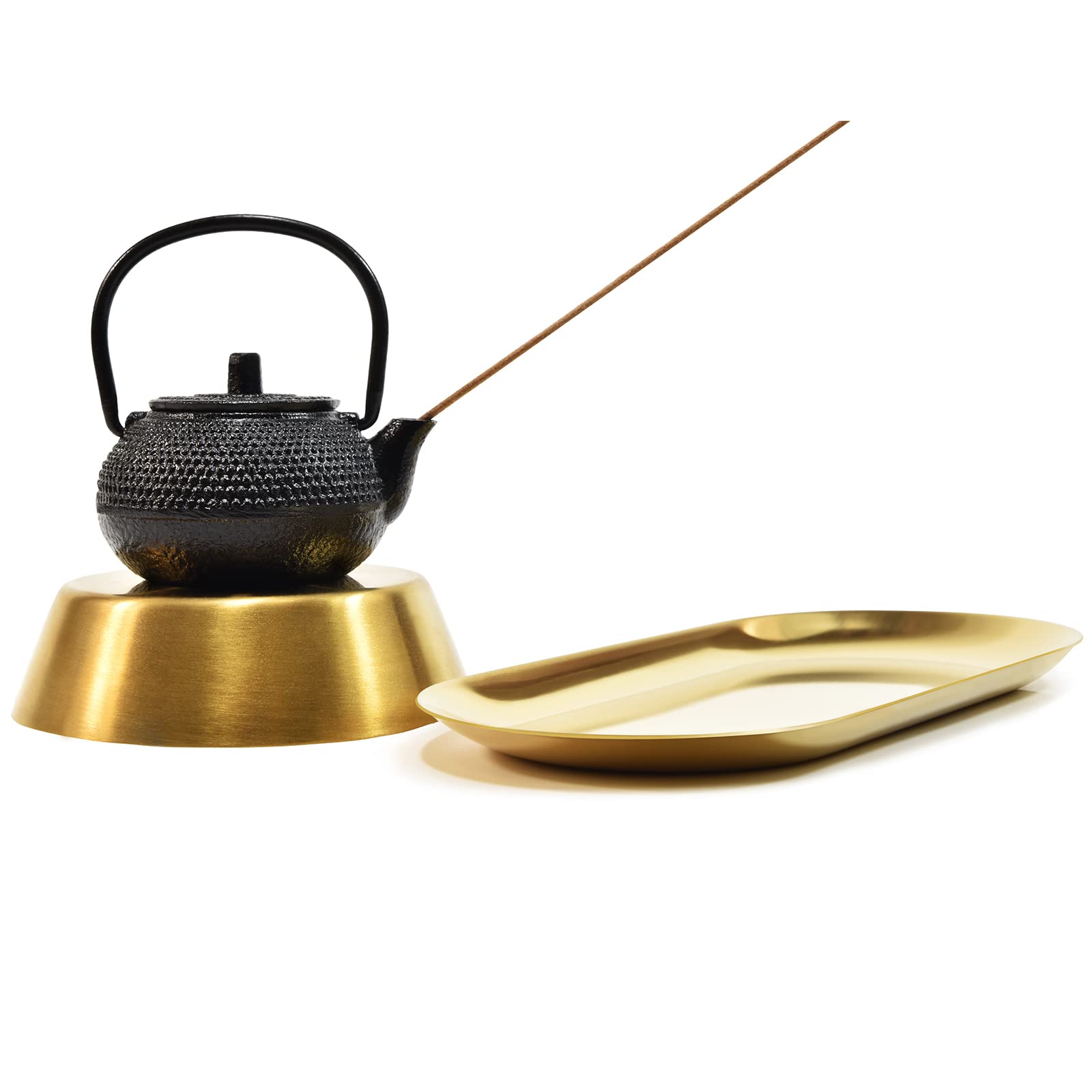 Meinvcisi Cast Iron Teapot Metal Incense Sticks Holder Burner with Golden Metal Ash Catcher, for Sticks Incense and Home Cleansing, Air Purify, Meditate Relax, Sleep Quality Improve, Room Decor(3PCS)
