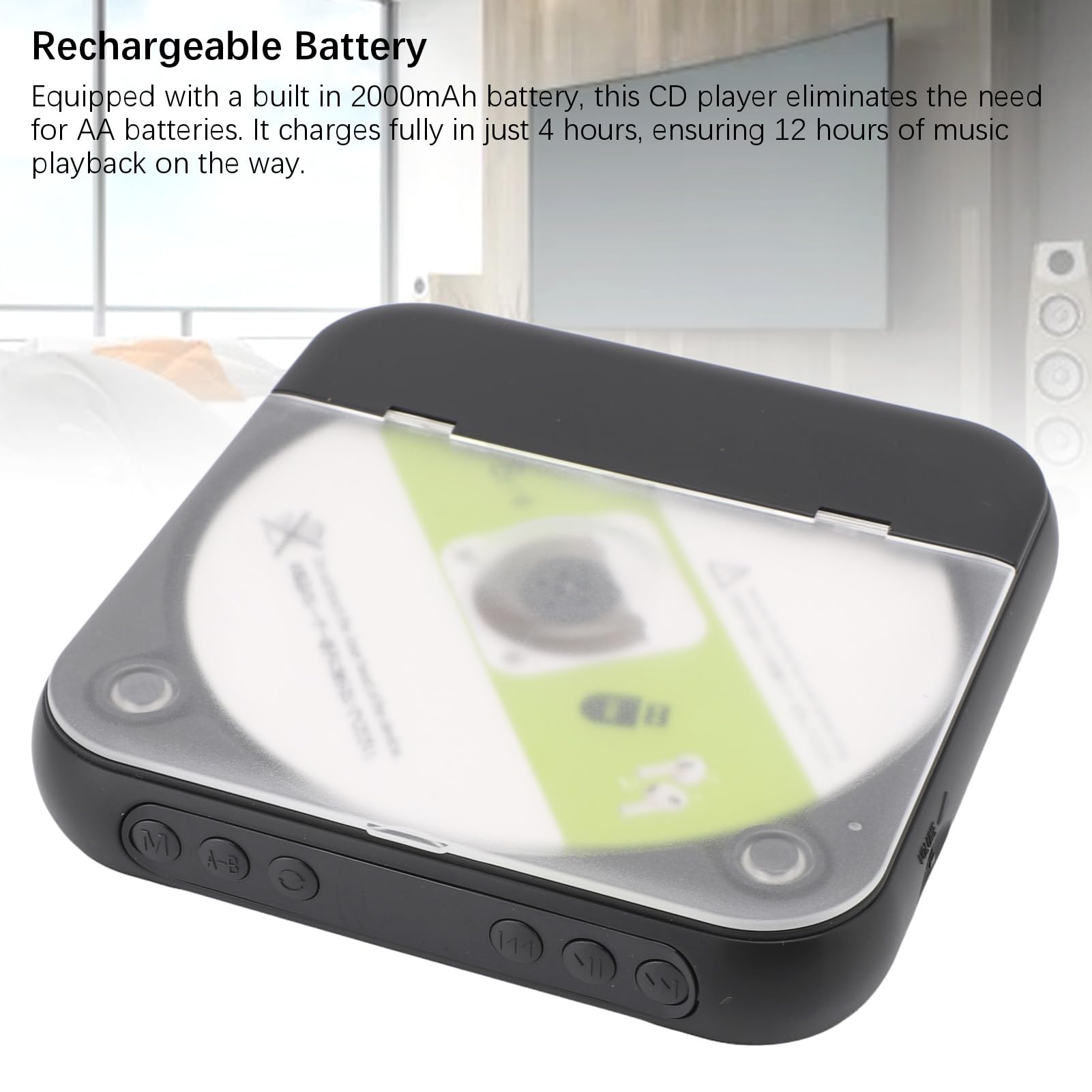 Reproductor de CD Portátil para el Hogar, Reproductores de CD Retro BT Recargables, 12H