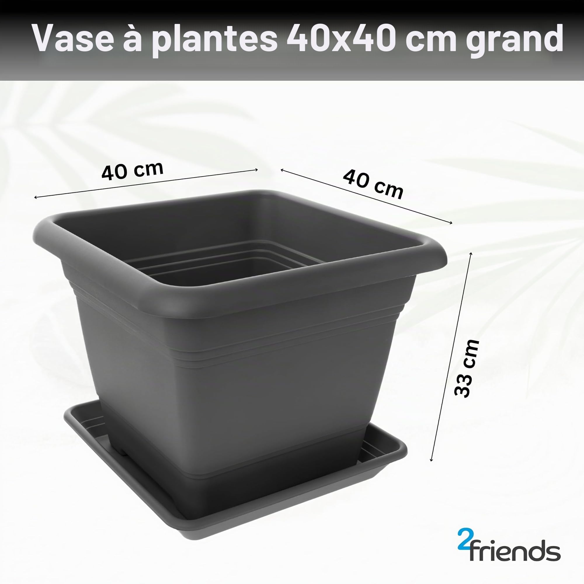 Don - Lot de 3 pots de fleurs - Grand extérieur - 40 x 40 cm - Avec soucoupe - En plastique - Fabriqué en Allemagne - Anthracite