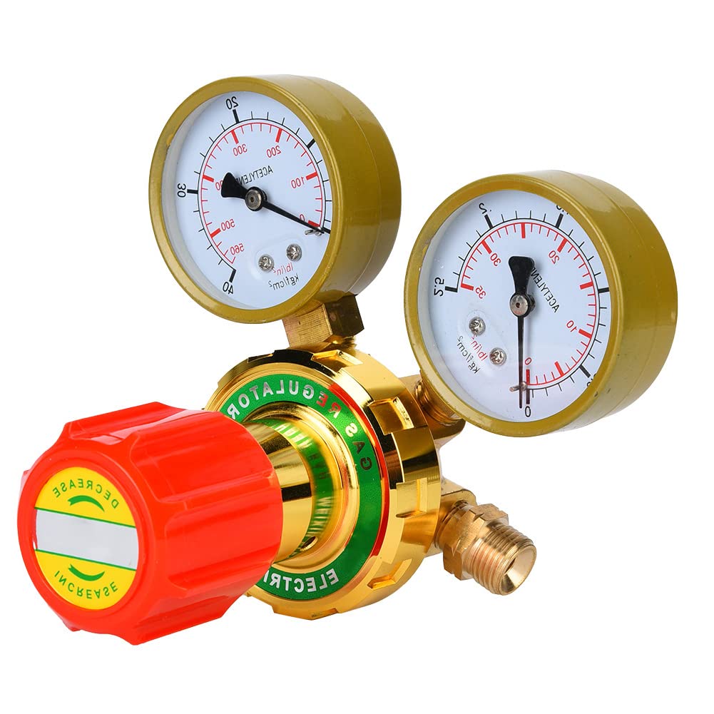 Riduttore di pressione del gas Regolatore del gas Misuratore del gas Manometro acetilene industria elettronica con manopola di regolazione in plastica per(60#Esporta acetilene 5/8 denti esterni)