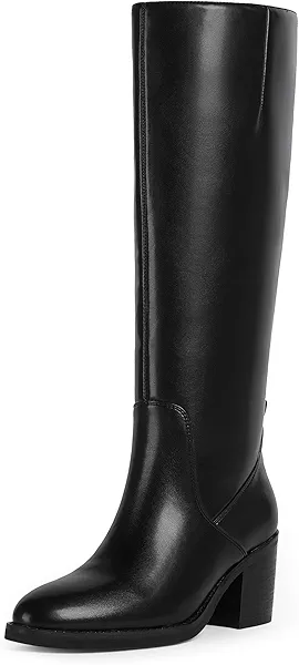 QIY Knee High Boots Women Chunky Heel Rounded Toe Tall Boots Women Block High Heel Fall Long Boots